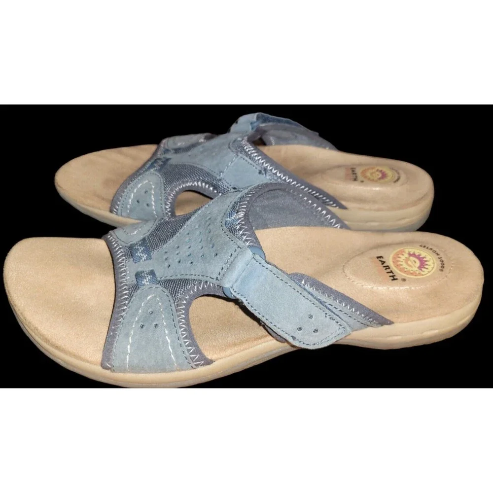 Earth Spirit Gelron 2000 Womens 9.5 Blue Tan Sandals Shoes Leather Cushioned